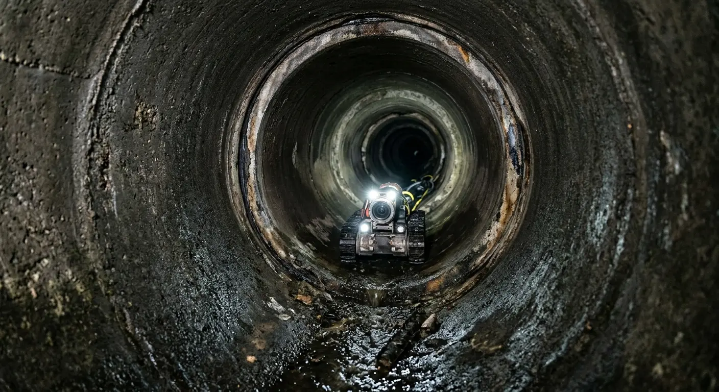 Robotic sewer camera inspecting pipe interior for Sewer Line Cleaning in Sandwich