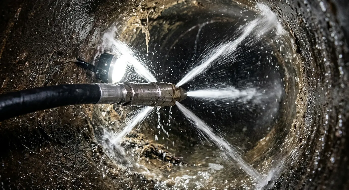 High-pressure hydro jetting nozzle cleaning sewer pipe for Sewer Cleanout in Sandwich